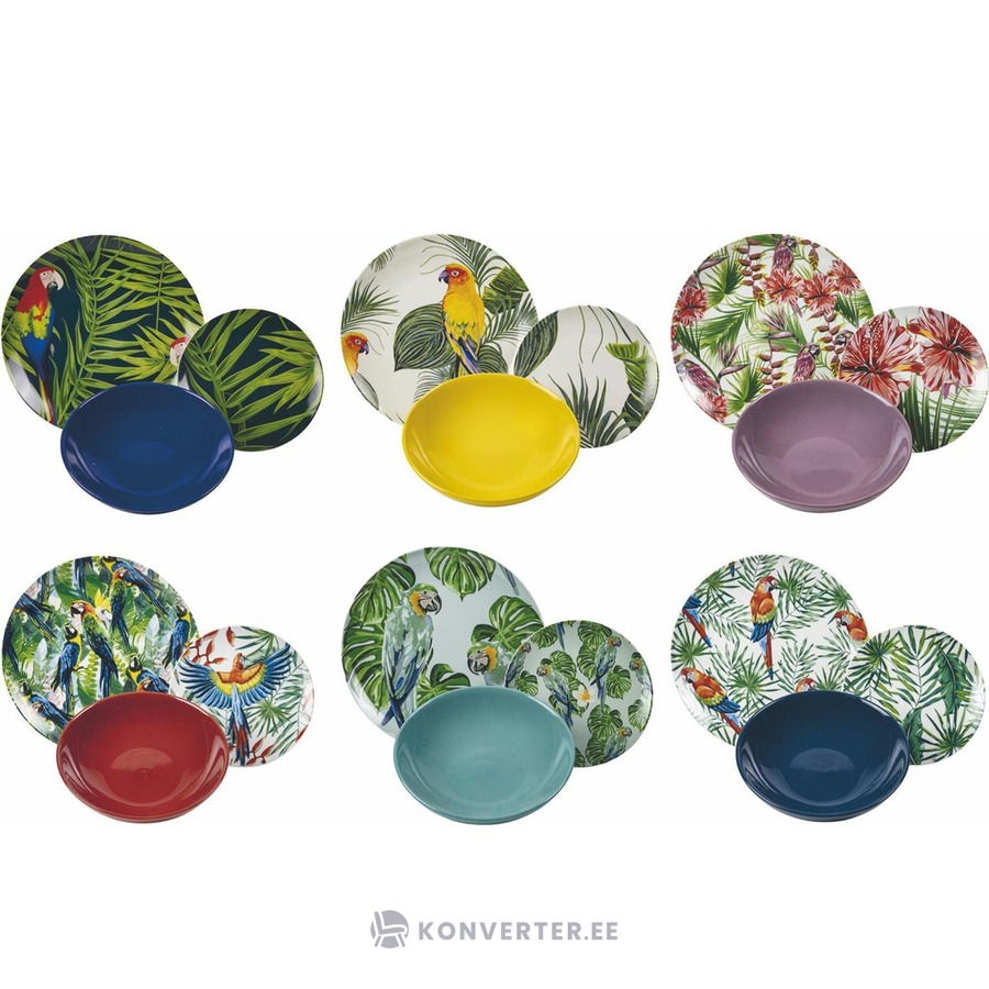 Porcelain design dinnerware set 18-piece parrot jungle (villa d'este)  intact - Konverter Sisustuskeskus