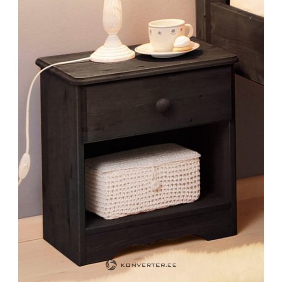 Black Solid Wood Nightstand With Drawer Konverter Outlet